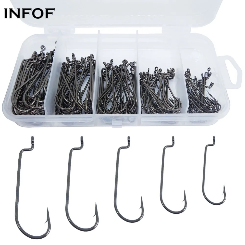 

INFOF 150-pieces Fishing Hooks Carbon Steel Worm Hook Kit Offset O'Shaughnessy Hooks Feeder Carp Fishing Tackle