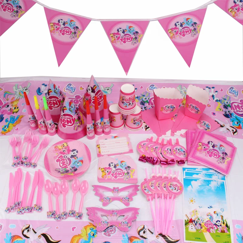 

145pcs/lot Litty Pony Children Birthday Party Decorations Kids Evnent Party Supplies Birthday Tableware Sets Party Favors