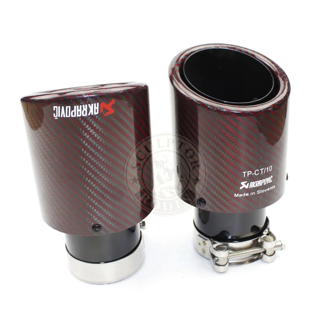 

Free Shipping RED universal various sizes akrapovic carbon fibre car exhaust muffler tip crimping Glossy twill + black