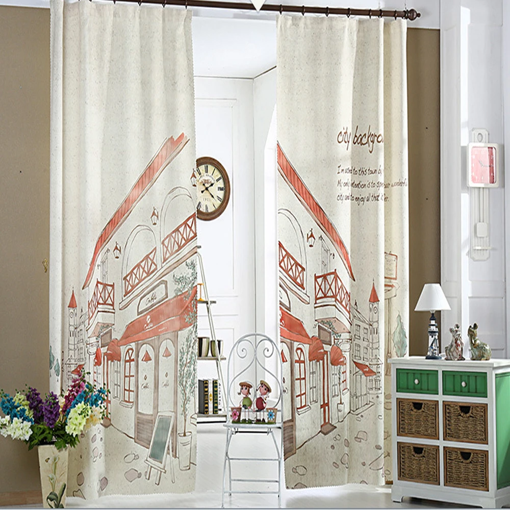 

British Style Street Building Buil3D Window Curtain for Living Room Home Decoration 2pc 1.4mx2.7mX2 PANEL Bedroom Window Curtain