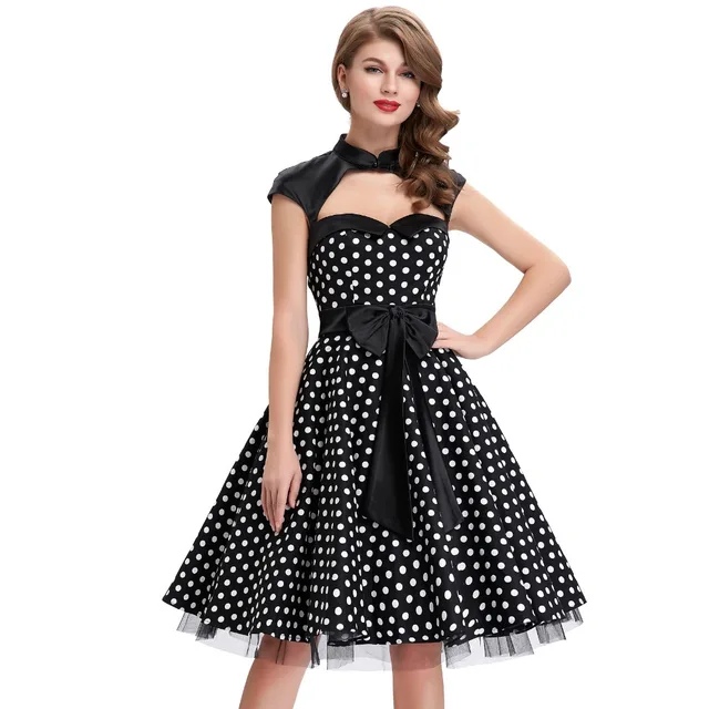 Women Dresses Fashion Sexy Robe 50s Vintage Dress Black Vestidos Polka Dots Pinup Swing Hepburn Style Women Dresses Fashion Sexy Robe 50s Vintage Dress Black Vestidos Polka Dots Pinup Swing Hepburn Style