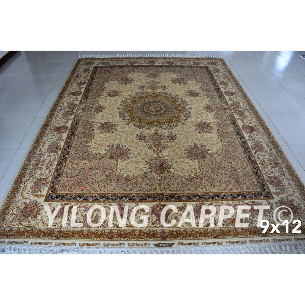 Yilong 9u0027x12u0027 hand kontted iranian silk rugs white and beige persian carpet (