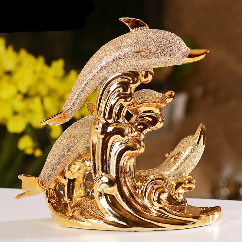 

Dolphin Gold Plating Statue Abstraction Animal Ceramic Crafts Home Accessories Valentine's Day Gift L2936