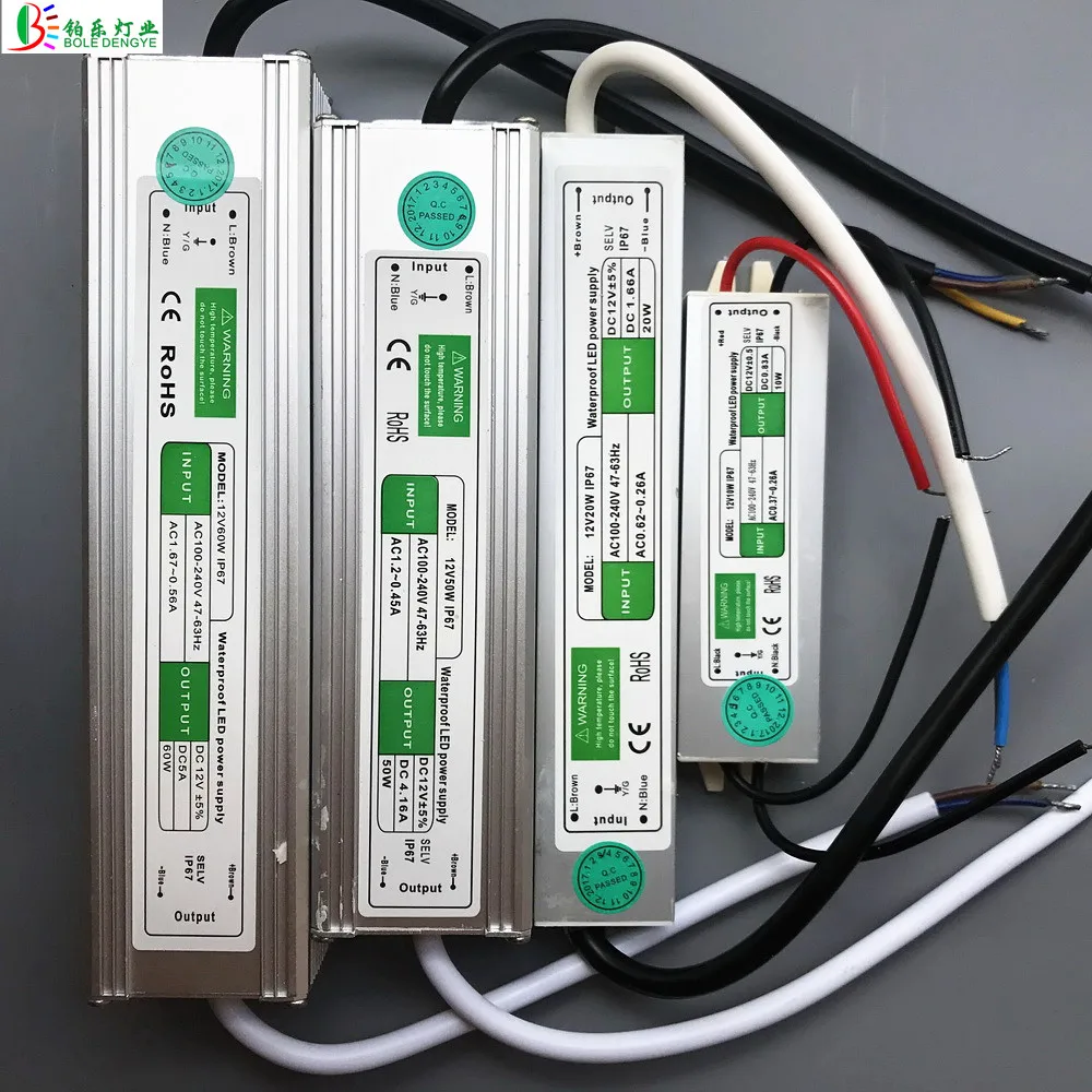 

IP67 Waterproof Power Supply 12V LED Driver 10W 30W 60W 100W 200W Lighting Transformers AC100~240V To DC 12V/24V Power Adapter