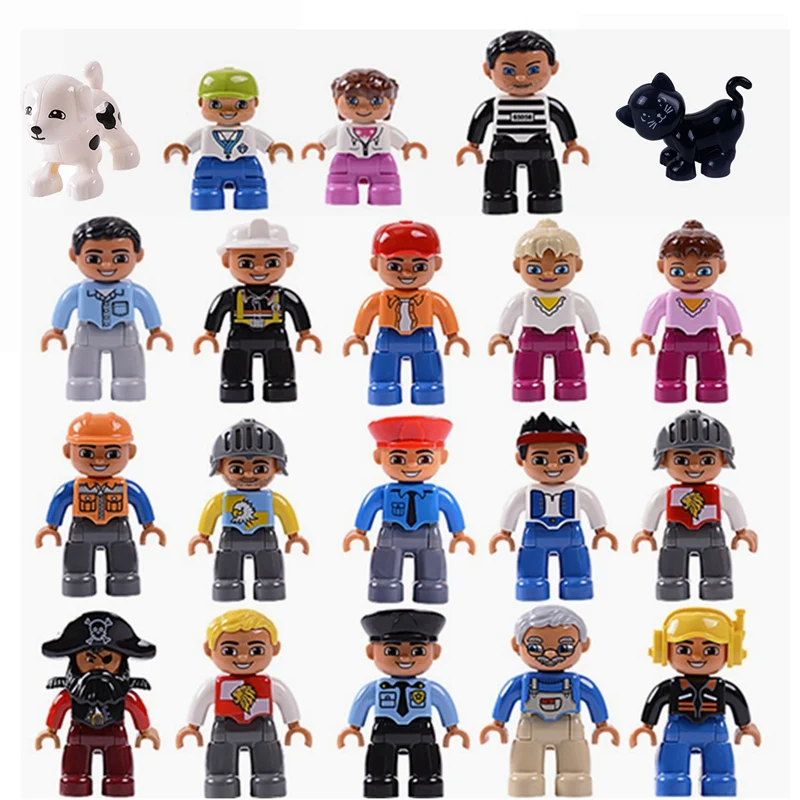 

Legoing Duplo Figurine Happy Family Father Morther Brothers Sisters Grandpa Grandma Policeman Figurines Toys for Children Duplo
