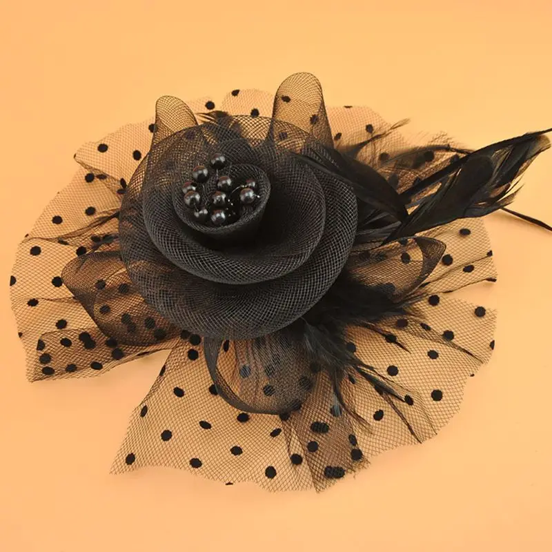 

Womens Bridal Wedding headwear Mesh Veil Hat Solid Color Big Flower Faux Pearl Beaded Feathers Wave Point Photography Props gai