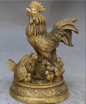 

6" China Bronze Brass fengshui animal Cock Rooster Chicken yuanbao wealth statue fast