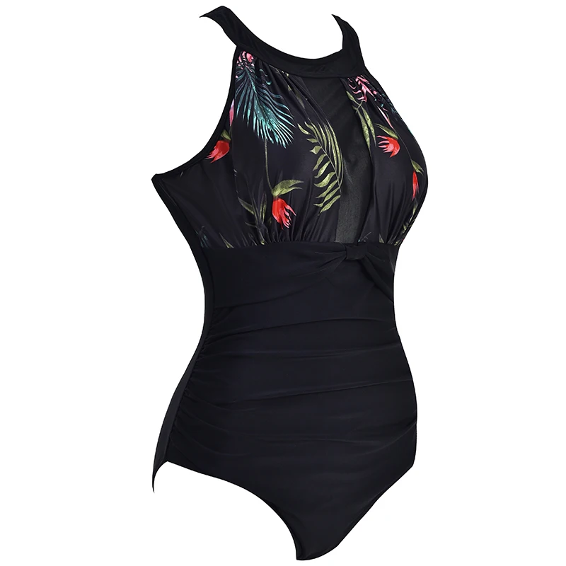 

Phinikiss One Piece Swimsuit Plus Size Swimwear Women Solid Mesh Swimsuit One Piece Black 4XL Sexy Monokini Swimwear Large Size