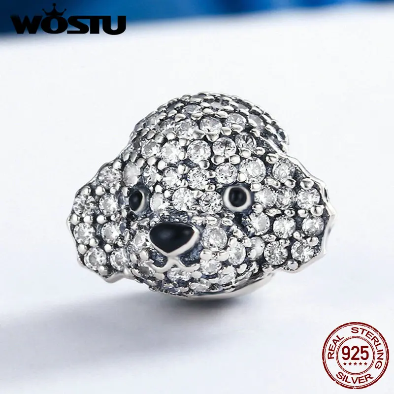 WOSTU New Design 925 Sterling Silver Dazzling Poodle Lovely Teddy Bead Fit Original WST Charm Bracelet Jewelry Gift FIC152