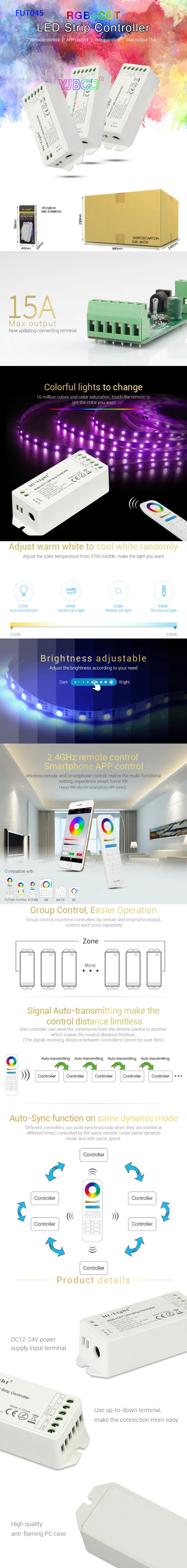 MiBOXER 2,4G беспроводной RGB/RGBW/RGB+ CCT контроллер светодиодной ленты wifi умная панель Дистанционное выключение светильник DC12V-24V