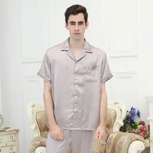 Шелк тутового пижамы Чистый тяжелый шелк короткий рукав Для мужчин пижамные комплекты L, XL, XXL