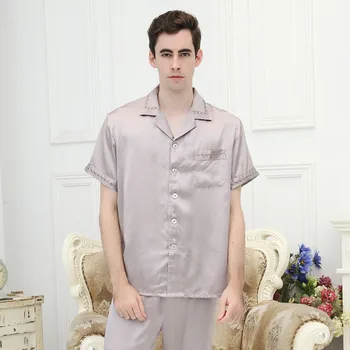 

100% Mulberry Silk Sleepwear Pure Heavy Silk Short Sleeve Men Pajama sets L XL XXL Free Shipping