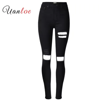 

2019 Women`s Celebrity Ripped Stretch Black Destroyed Skinny Denim Pants Trousers Ferminio Jean Jeans For Women
