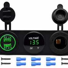 Двойное USB зарядное устройство+ светодиодный вольтметр+ штепсельная розетка утопленное гнездо для автомобиля лодки морских цифровых устройств мобильный телефон планшет зеленый