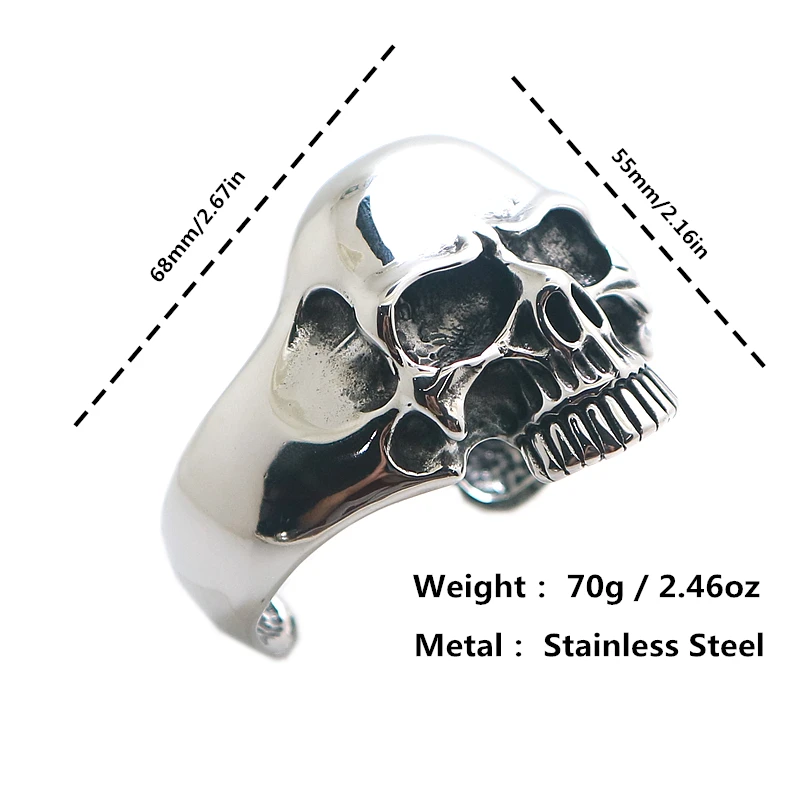 

Mens 316L Stainless Steel Cool Punk Gothic Big Evil Demon Skull Biker Classic Bangle