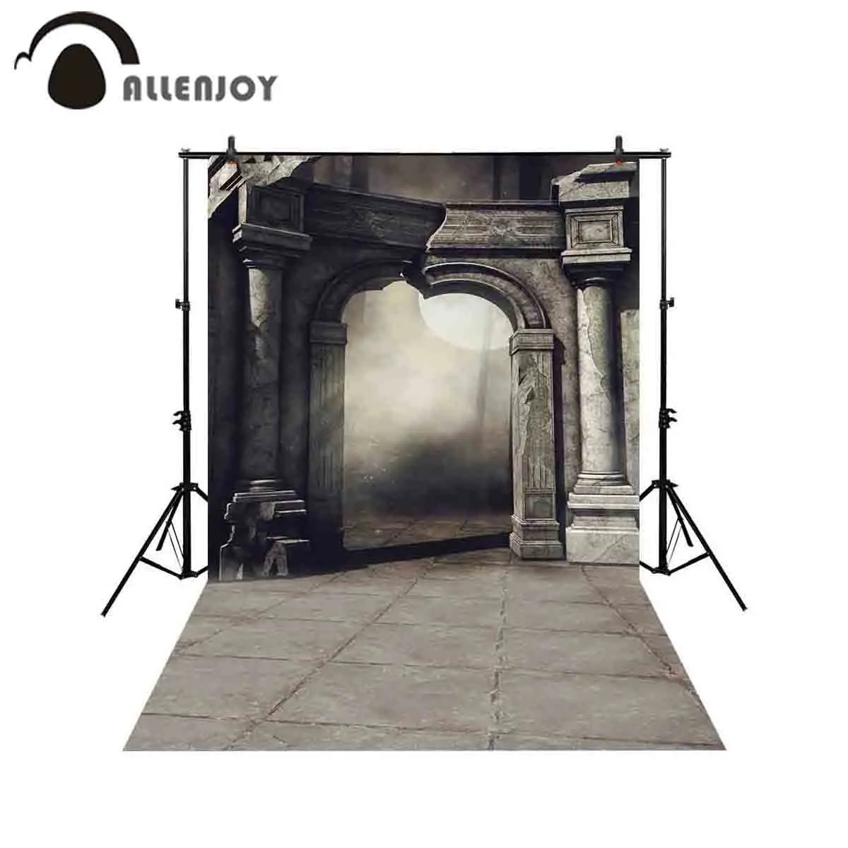 Allenjoy backgrounds for photography studio foggy forest  ruins wreckage old fashioned gothic gate night backdrop photobooth