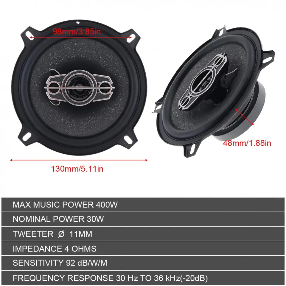 12V 5/" 400W 4-Way High Quality 92db Car Audio Speaker Coaxial SubWoofer Horn New