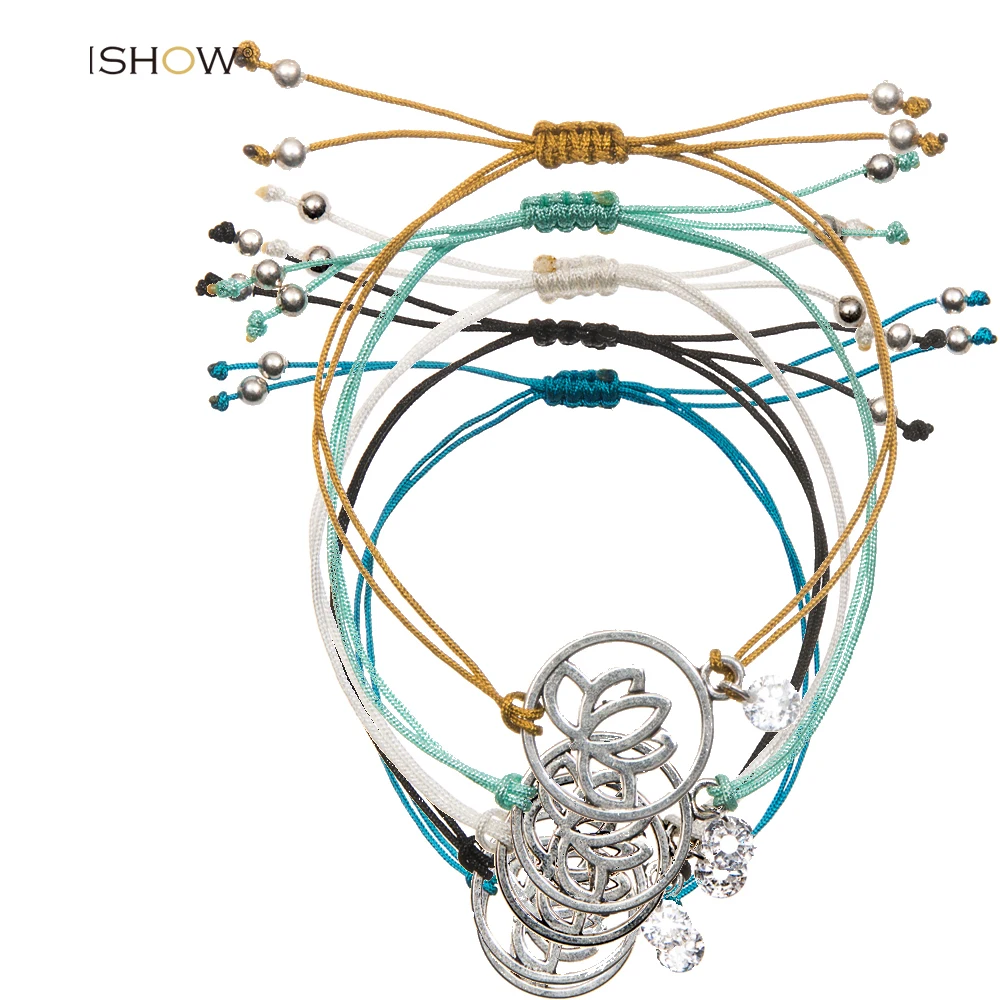 Yoga Rope Bracelets For Woman Man Lotus Alloy Pendant Adjustable