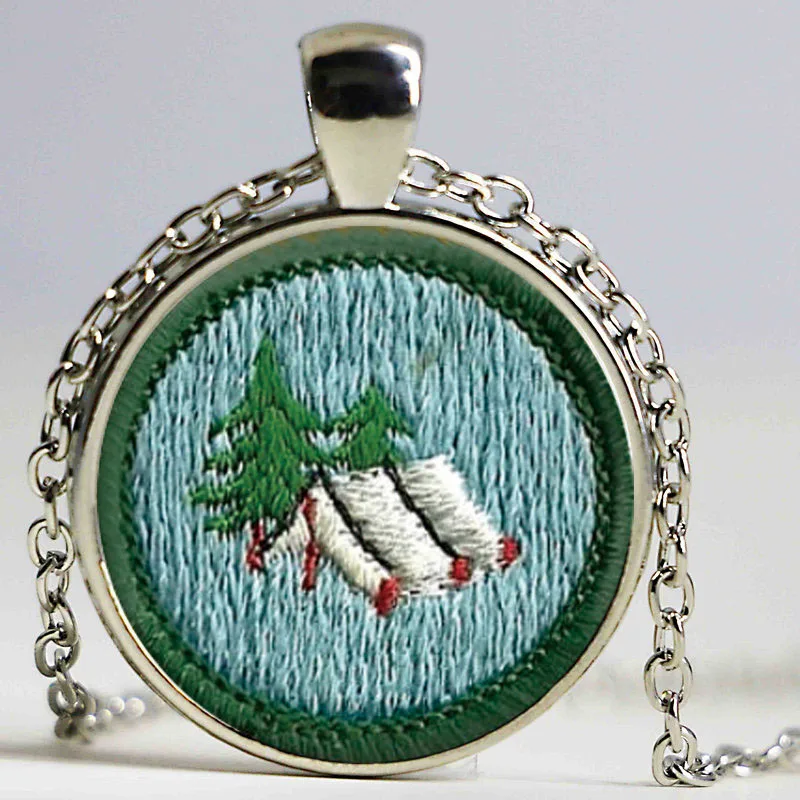 10pcslot Girl Scout Junior Retired Camping Merit Badge - Girl Scout Jewelry - Glass Photo Cabochon Necklace