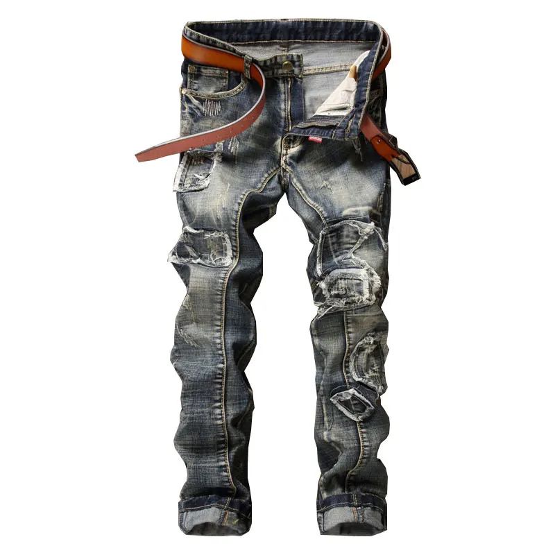 Good Quality Men's Patch Jeans Men Cotton Pencil Pants Slim Jeans ...