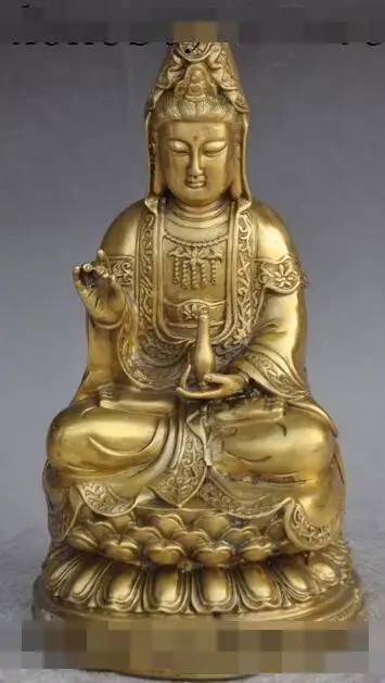 

S00383 13" chinese buddhism brass seat lotus Kwan-Yin Bodhisattva Goddess buddha statue (B0328)