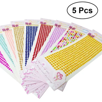 

NICEXMAS 5Pcs Half Round Artificial Pearl Beads Flat Back Pearl Sticker with Adhesive for Craft Makeup Body (Mix Color)