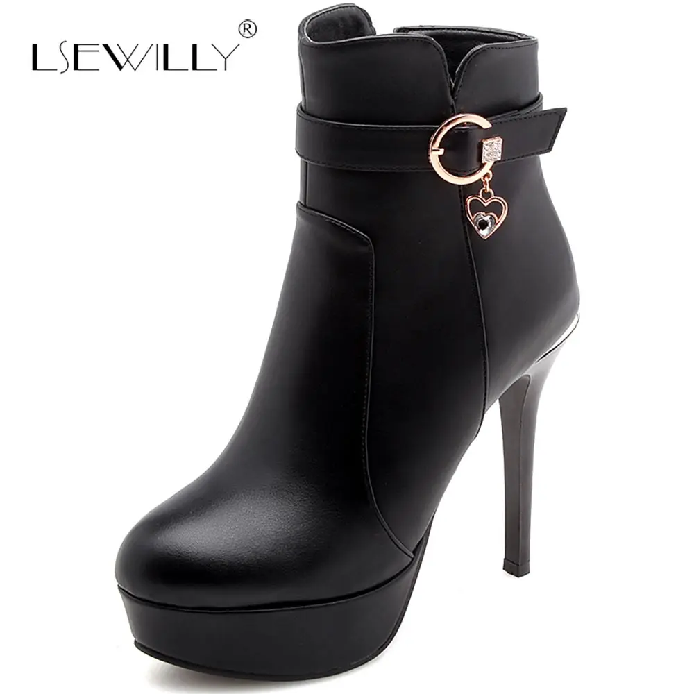 

Lsewilly High Heels Ankle Boots for Women Black Red Zipper Platform Pumps Autumn Winter Ankle High Boots Short Botas S901