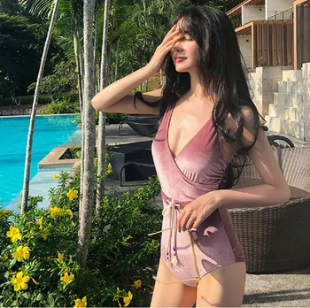 

Swimwear Woman Women's One-Piece Swimsuit Bathing Suits Women Plus Size Female Sexy Belt Korea Plaid Polyester FMZXG One