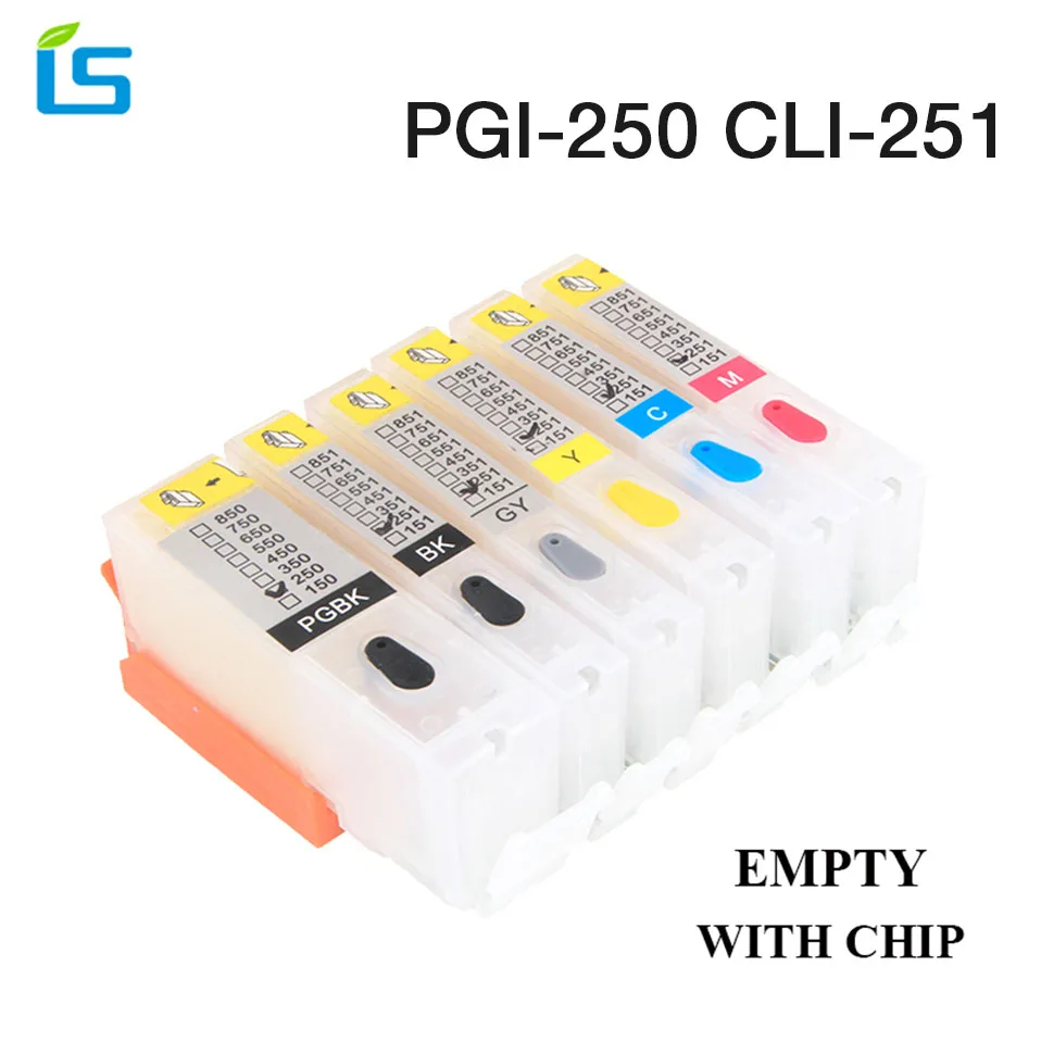 

6pcs Refillable PGI250 CLI251 ink cartridge replacement for Canon PGI 250 CLI 251 for PIXMA IP7220 MG5420 MG6320 MG7120 MG7520