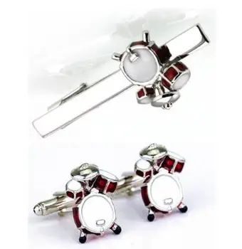 

Cufflinks+Tie Clip Set Musical Drum Set Design Funny Drum Kit Tie Clips Cufflink Set Men's Gift Fashion Jewelry Accessory 5sets
