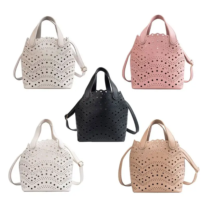 

2pcs Women Leather Tote bags Satchel Top Handle Hollow Design Crossbody Shoulder Hobo Handbags Set for Ladies