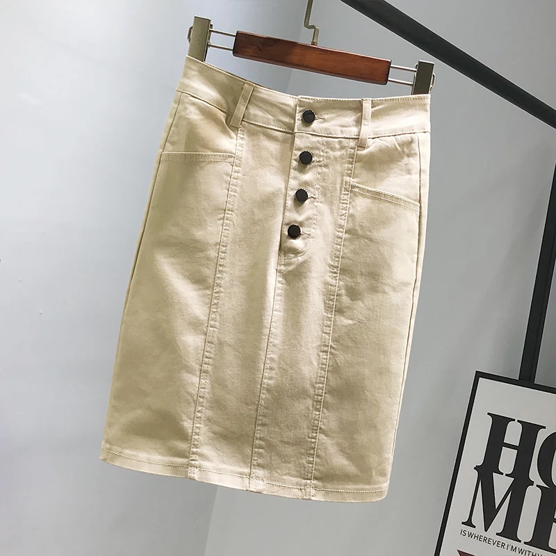 

Summer 2019 New High Waist Stretch Denim Short Skirt Women's Single-breasted Slim Split One-step Hip Skirt Midi
