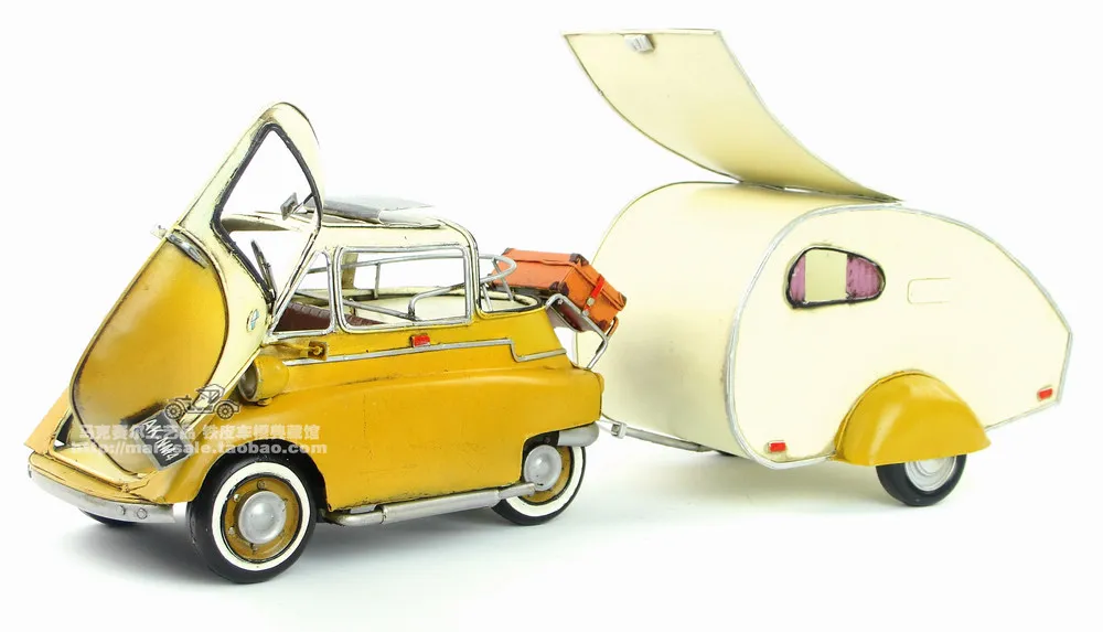 1:12 1957 года Isetta 300 Вт машина для яиц с прицепом желтая литая машина ручной работы металлические изделия для мальчика подарок модель автомобиля коллекция игрушек