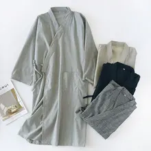Летние мужские новые хлопковые халаты, модная одноцветная одежда для сна японское кимоно, халат Yukata, платья высокого качества, одежда для сна, размер M L
