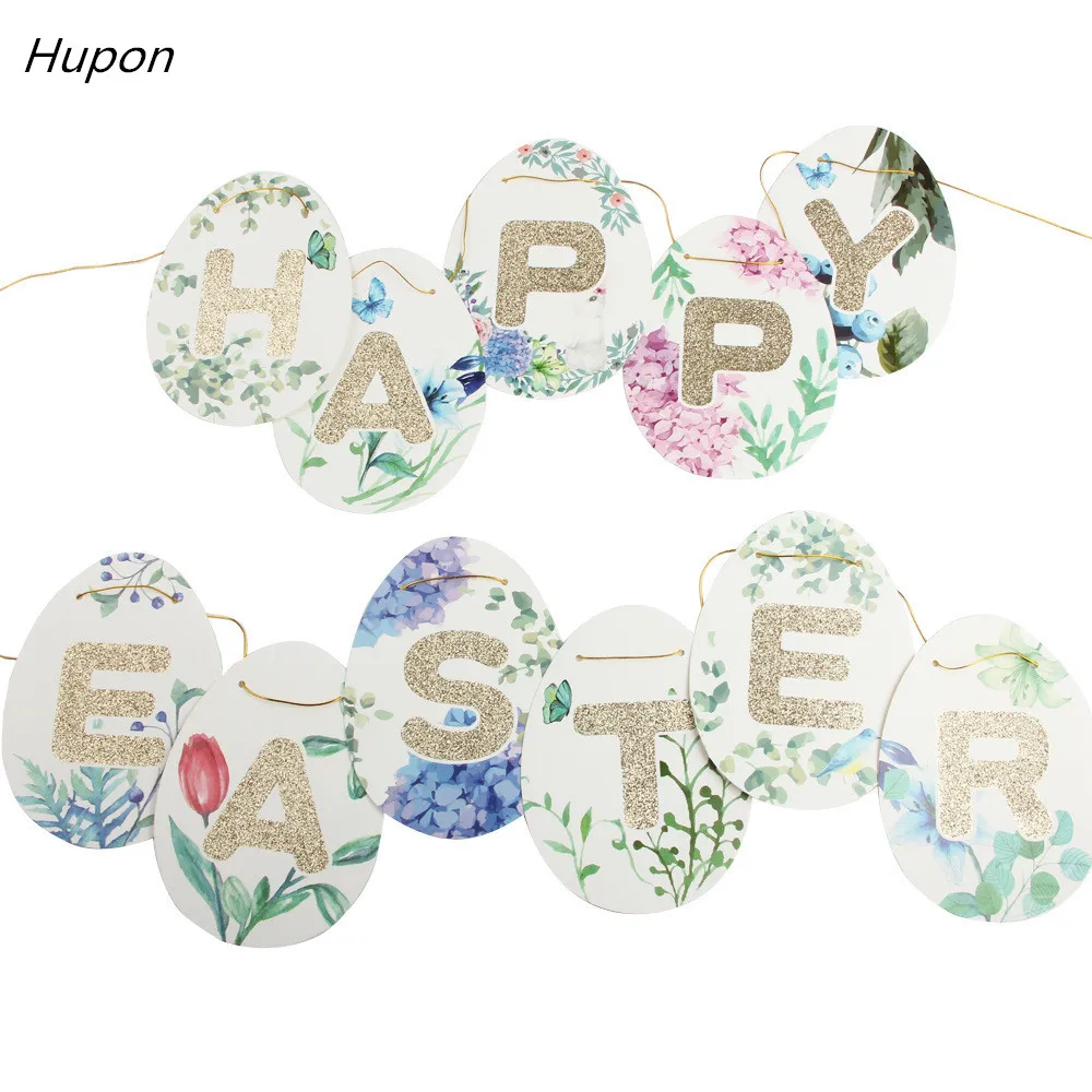 

Easter Decoration Eggs Happy Easter Banner Garlands Glitter Party Bunting Flags Candy Bar Christmas Easter Decorations for Home