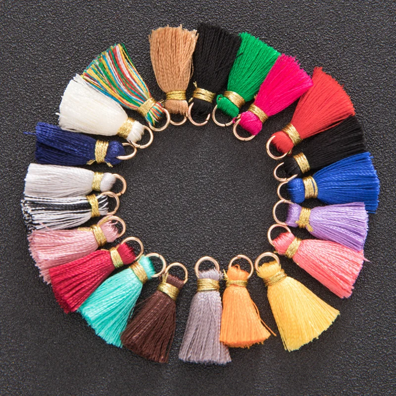 Mini Tassel pendant rayon tassel for crafts DIY Home Sewing Craft Decor silk with Gold Circle Keychain | Дом и сад