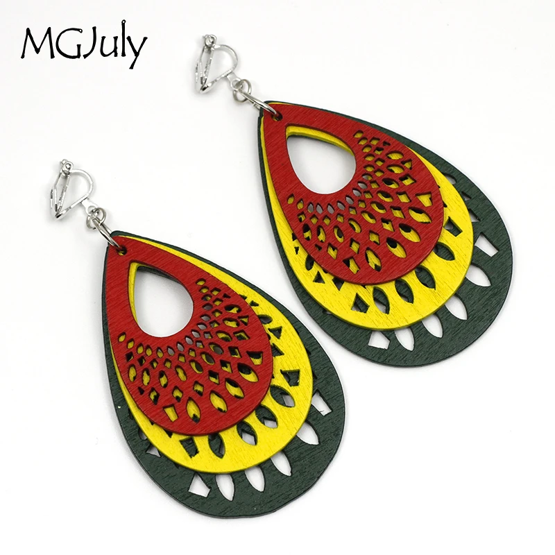 

Colorful Hollow Wooden Earrings Without Piercing Purple Multilayer Wood Clip on Earrings No Pierced Women Earring Jewelry CE069