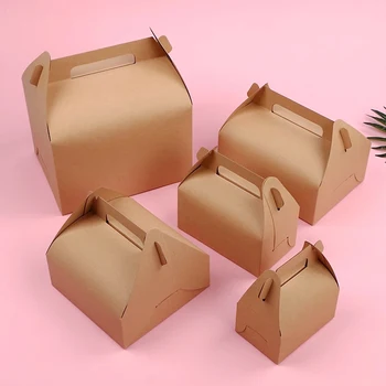 

10Pcs Portable Large Size Baking Packaging Gift Boxes Egg Yolk Biscuits Takeaway Packing Kraft Paper Cake Candy Cookies Box