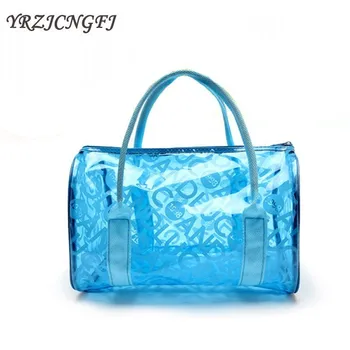 

New Summer Beach Waterproof Women Cosmetic Bag PVC Transparent Jelly Bag Organizer Bag For Outdoor Swimming Wash Bag Handbag