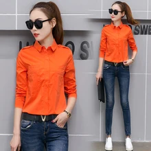 New Spring Women Shirts Single Breasted Solid Full Sleeve Slim 2017 Collar Short Model Blouse Shirt Orange White Rose 573