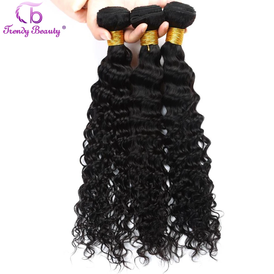 Trendy Beauty Hair Malaysian Deep Curly Human Hair Weave Extensions 3Bundles with Closure 8-28 Inches Color #1B Can Be Dye Thick