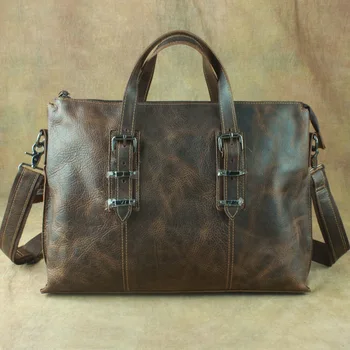 

Nesitu Vintage Brown Genuine Leather Men Messenger Shoulder Bags 14'' 15.6'' Laptop Men's Briefcases Male Portfolio M3362