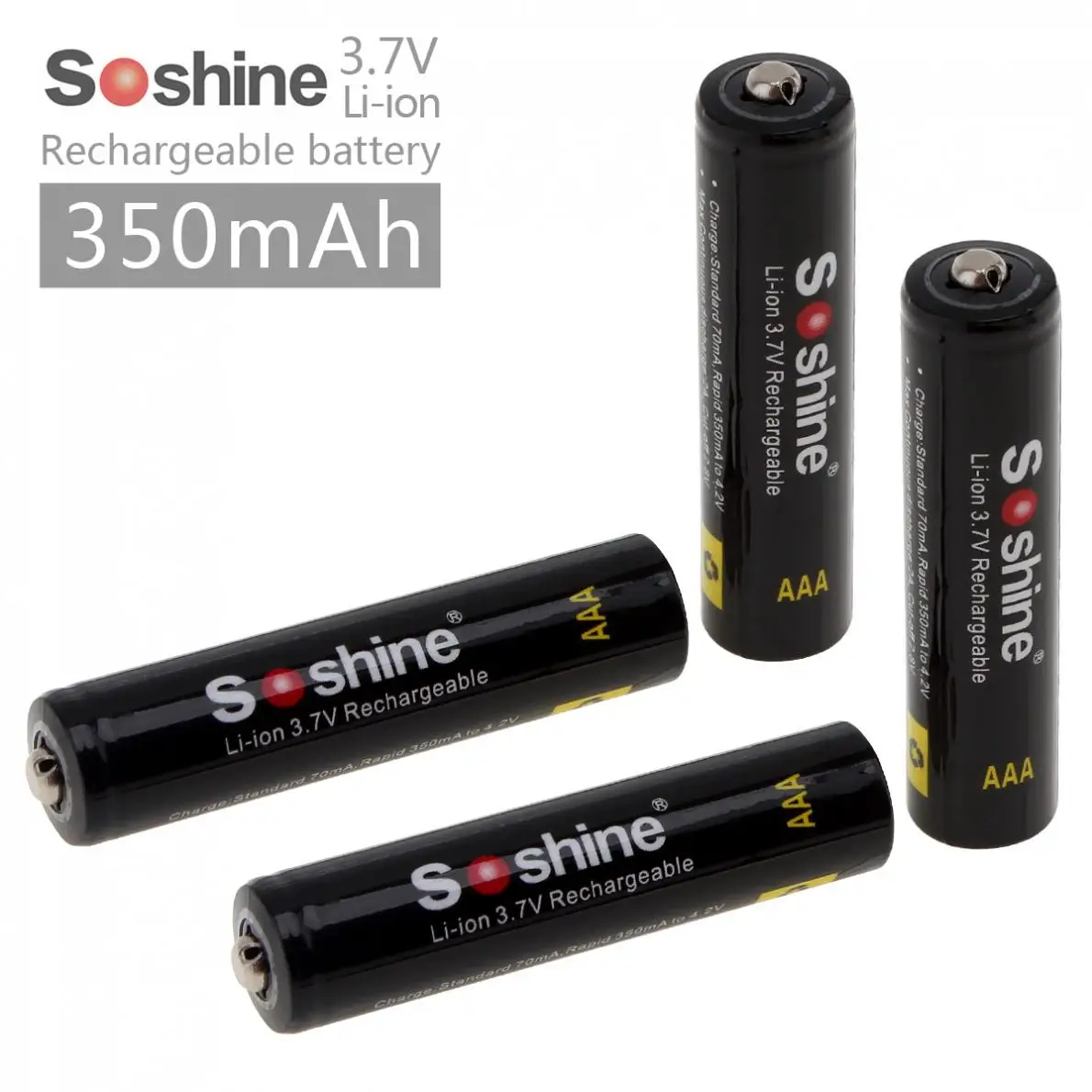 

Soshine 4 Pieces 3.7V 350mAh 10440 Li-ion AAA Rechargeable Battery Batteries with Portable Battery Box
