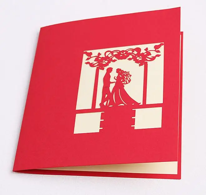  10pcs Hollow Bride and Groom Handmade Kirigami Origami 3D Pop UP Greeting Cards Invitation Postcard - 32818185584