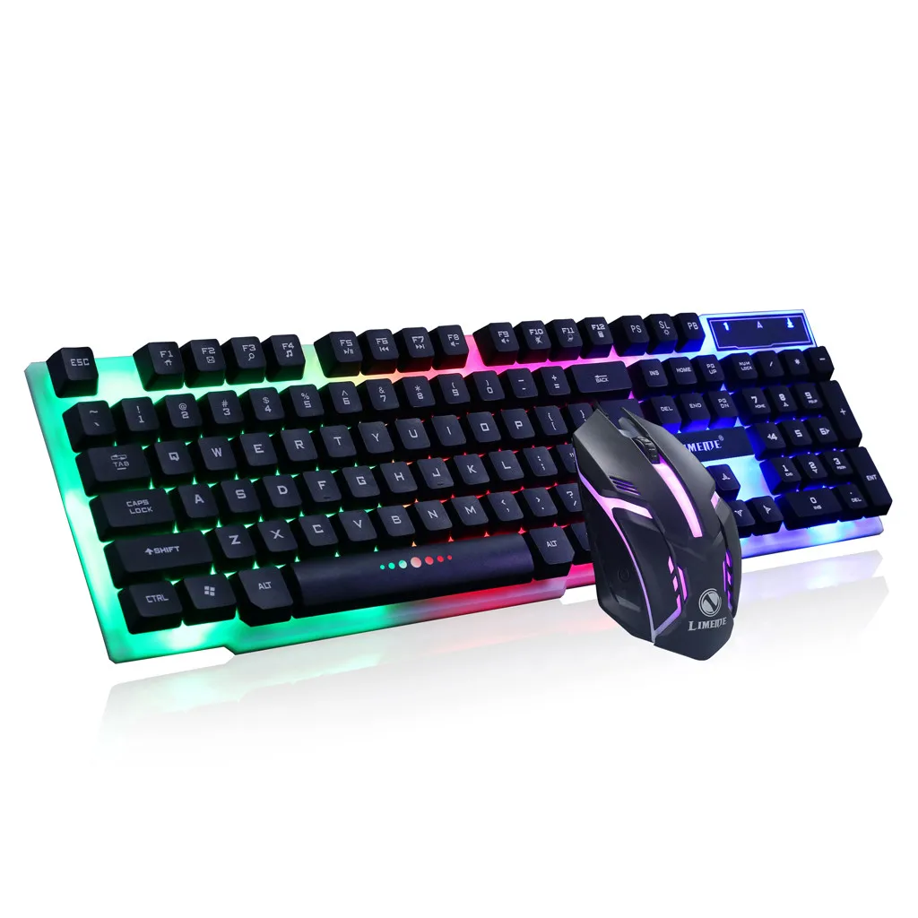 

1600 DPI 104 keys Gaming Wired Keyboard GT300 Colorful LED Backlit USB Wired PC Rainbow Gaming Keyboard Mouse Set#T3