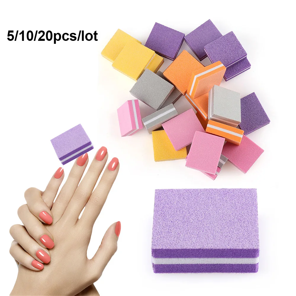 

5/10pcs/lot Double Side Nail File Blocks Colorful Mini Sponge Nail Polish Sanding Buffer Strips UV Gel Polishing Manicure Tools