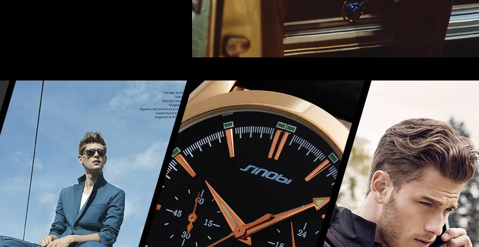 SINOBI военные шпионские мужские золотые наручные часы хронограф кожаный ремешок для часов Топ люксовый бренд спортивные мужские Женева Кварцевые часы 007