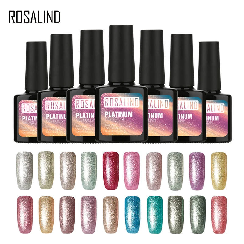 

ROSALIND Gel 1S 10ml Nail Polish Shimmer Soak off Nail Art Platinum UV LED Nail Gel Polish Glitter Long Lasting Gel Lacquer