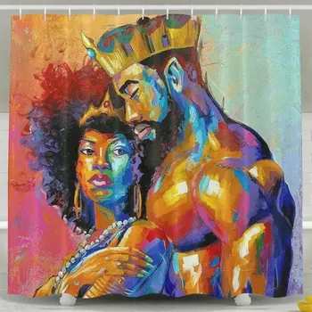 

3D Printed Bath Curtain Cartoon African Women's Theme Shower Currant Curtain Showman Curtain Fabric Shower Curtain