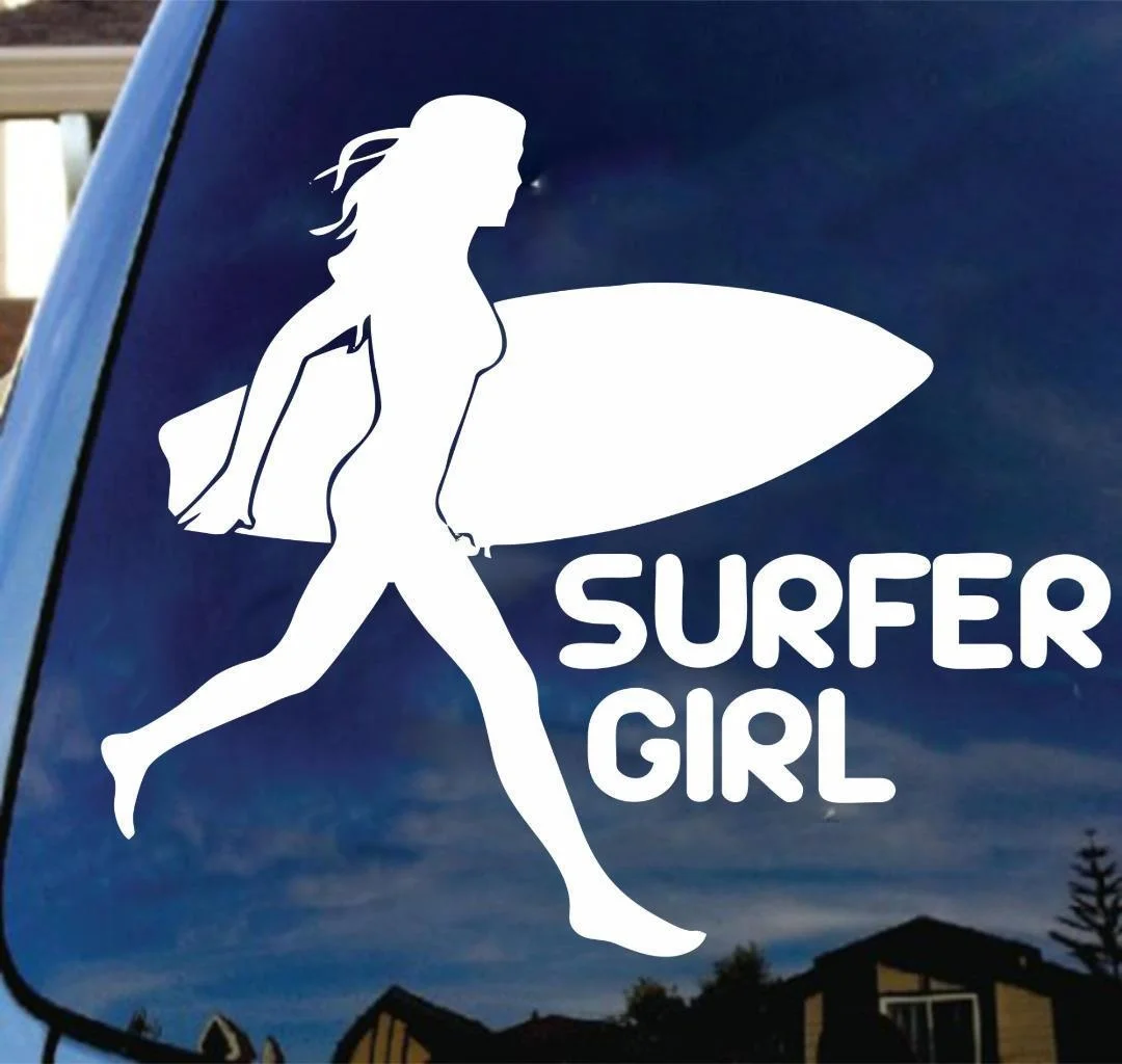 Surfer Girl Vinyl Decal Sticker Beach Hawaii Surf Board Funny Tropical